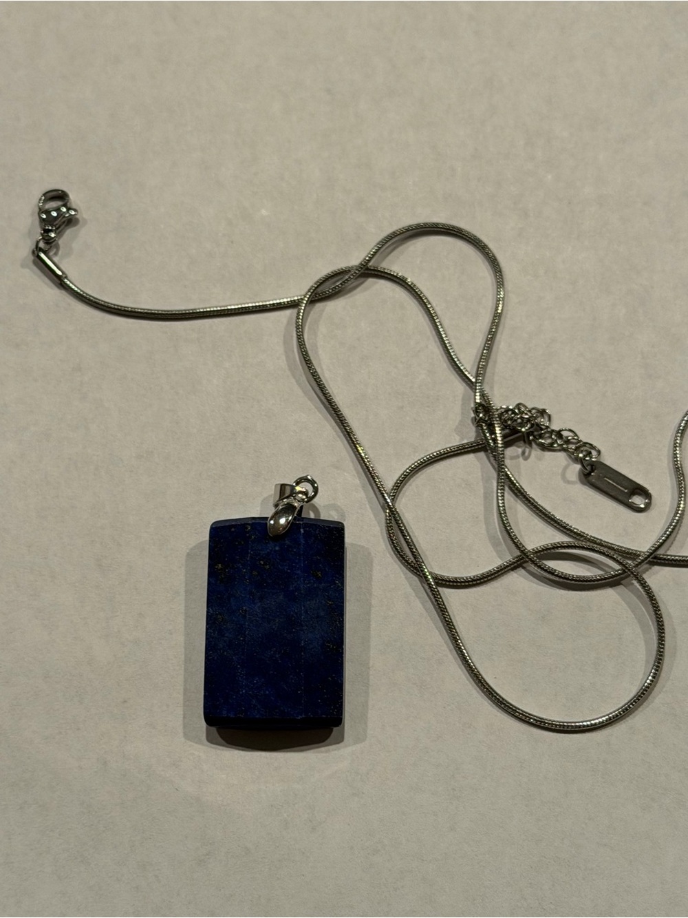Lapis Rectangle Pendant Necklace - Deep Blue Stone